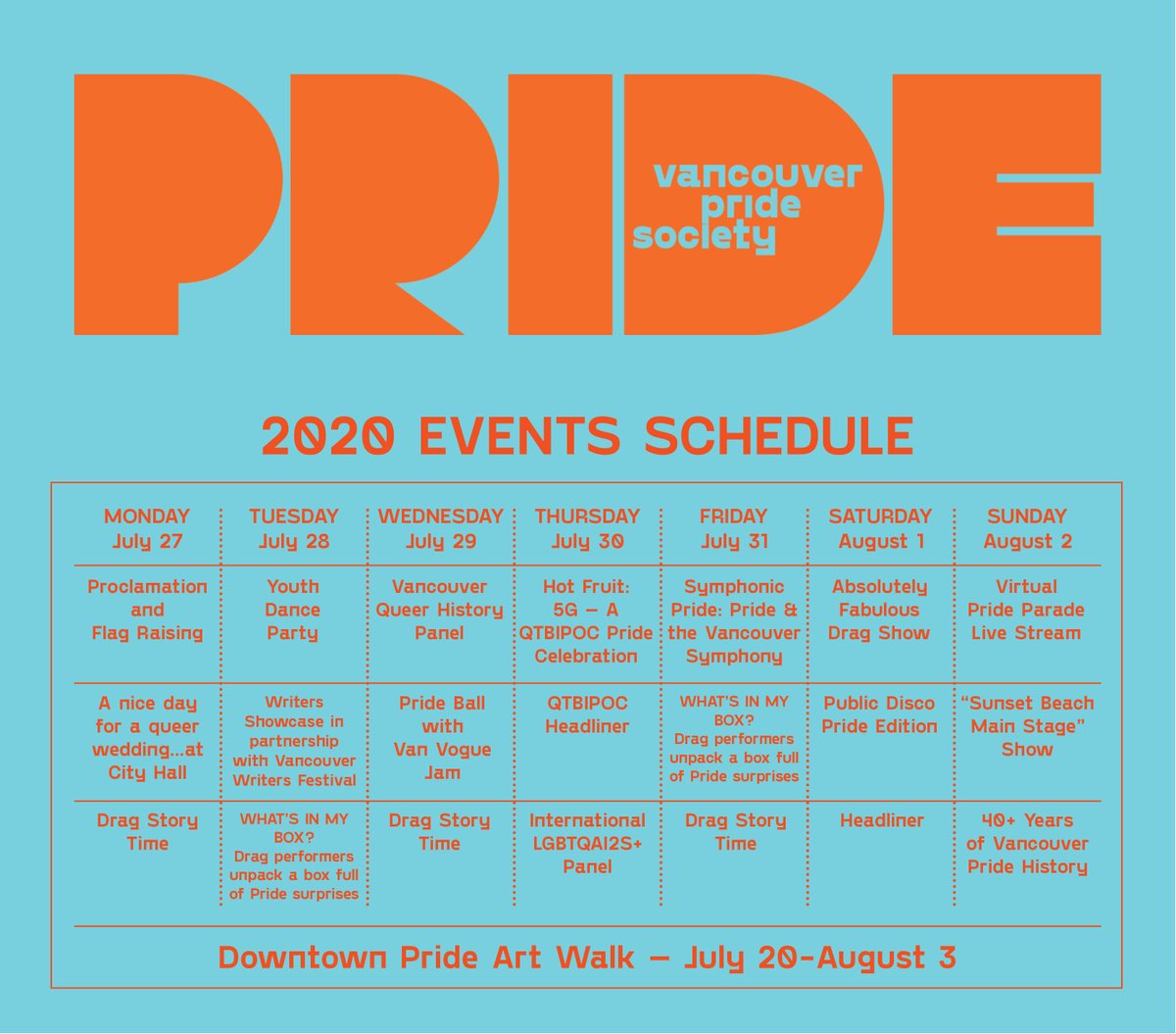 vancouverpride's tweet photo. #Pride Week 2020 #YVR - announcing our full line-up of events for Virtual Pride 2020. Excited to collaborate with @VSOrchestra @public_disco @CityofVancouver and more! https://t.co/XVKjdmnUcZ