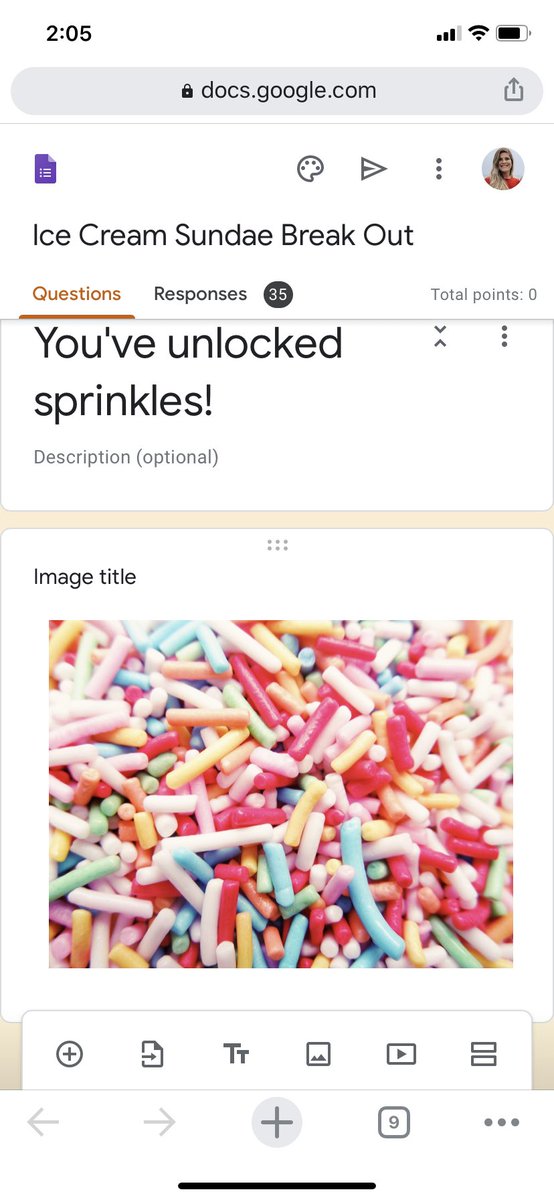 MrsCoomes's tweet photo. Got this idea from Twitter somewhere. I created a digital escape on google forms where the students build an ice cream sundae with each correct answer! They loved it! #TeachFromHome #mlballstars https://t.co/SmKut0FJQl