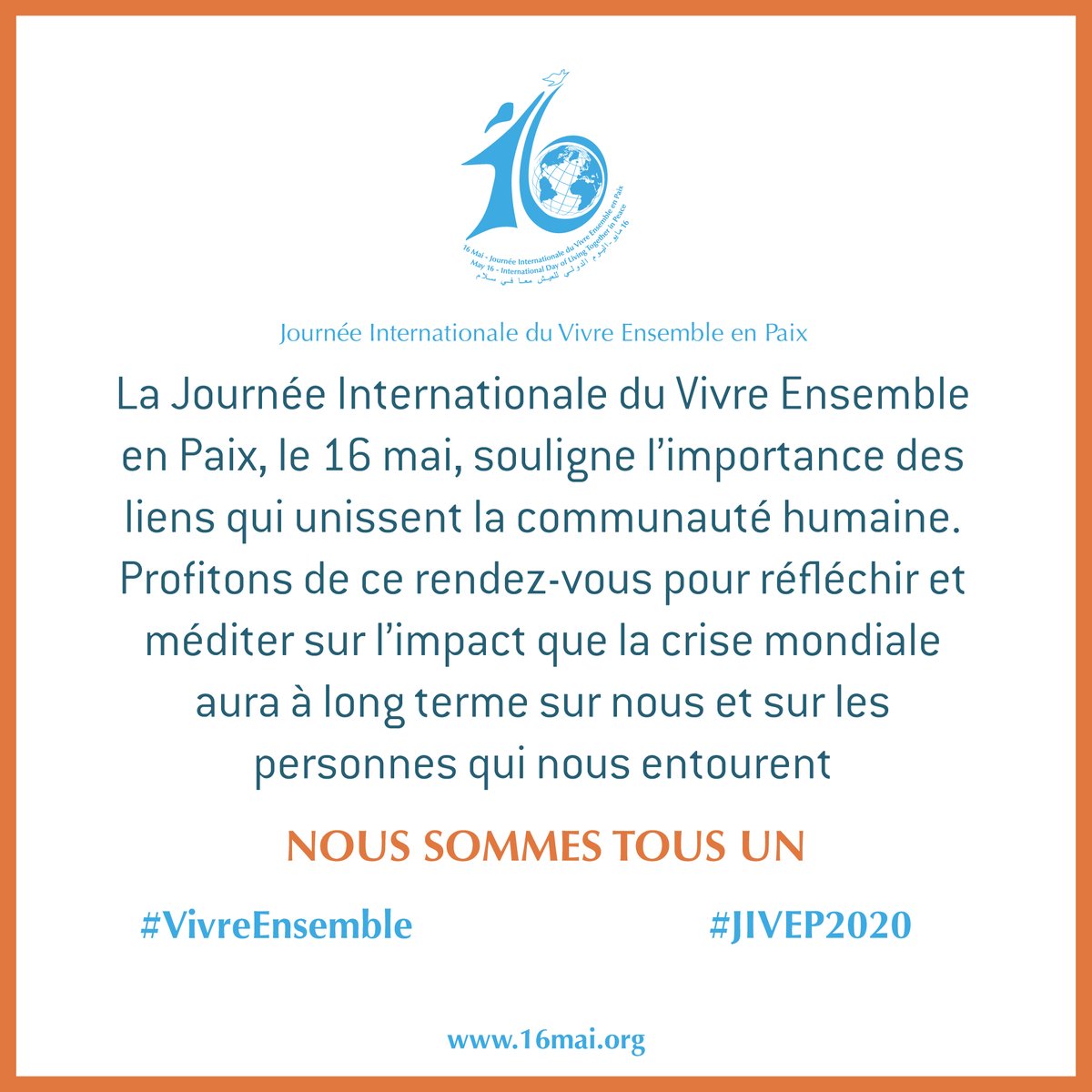 Faire un pas de côté et réfléchir à ce qui nous unit...

#VivreEnsemble #JIVEP2020 #Paix #COVID19fr #LeTempsEstVenu #Deconfinement