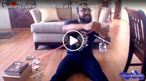 casciencecenter's tweet photo. Today, we come to you LIVE with Reggie from Education! Discover what makes an effective zipline cable in this new #StuckatHomeScience activity, available now at https://t.co/EZxKHJwJUm . #CaliforniaScienceCenter #StayHomeStaySafe #ZoomingZiplines #Physics #ScienceRocks https://t.co/NvScqfczW5