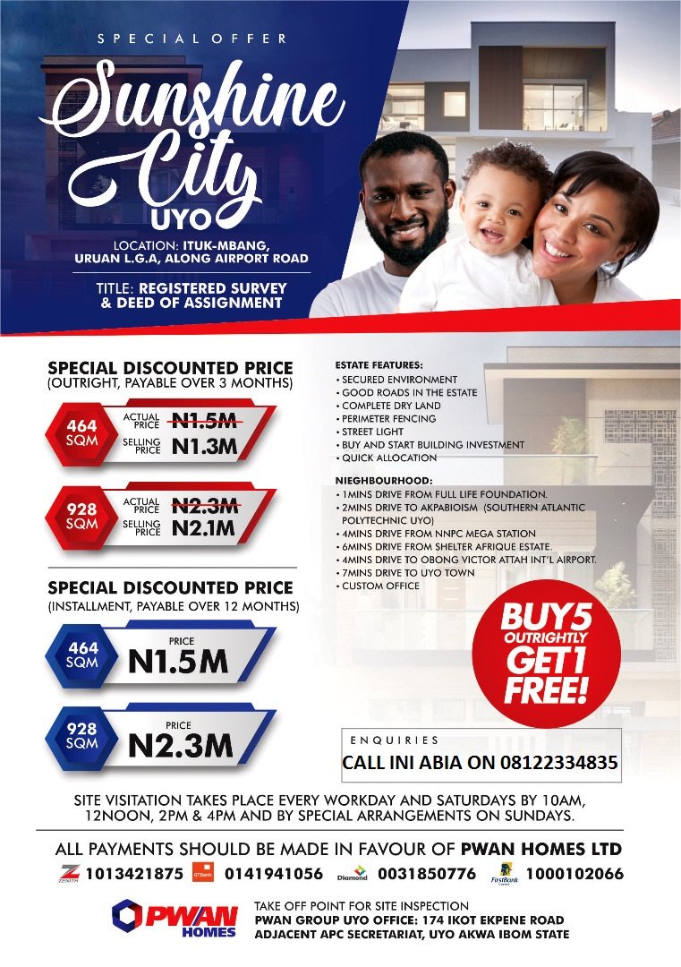 IniAbia's tweet photo. We have a large and beautiful estate in Akwa Ibom State for your investment. It's the best investment that you can do for your prosperity.
For enquiries, please call 08122334835
#QualityHomesAndProperties
#RealEstateInUyo
#RealEstateInAkwaIbom
#RealEstateInNigeria
#PWANGroup https://t.co/t5KhgGaqtj