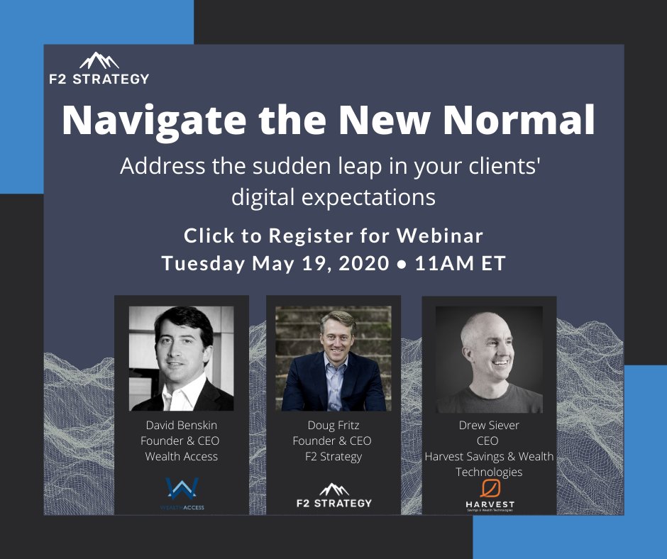F2_Strategy's tweet photo. LIVE WEBINAR | JOIN US: Tactical next-steps to consider when facing the unprecedented increase in client expectations for digital onboarding and digital portal access to critical portfolio data. @dougofritz @HARVEST_SW @ASmarterLook @lamonsa4 
https://t.co/MPSWET1hAL https://t.co/BnzQGu0Wn7