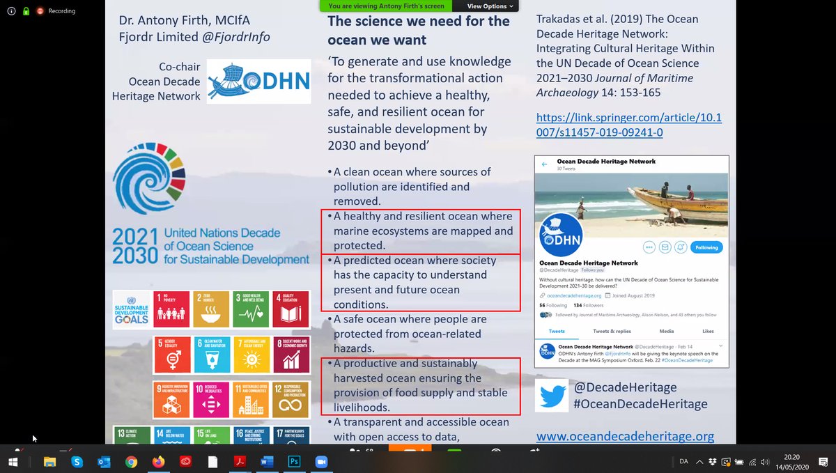 Great on-line attendance and questions at the Ocean’s Past Initiative – 2020 Online Conference poster session today Anthony Firth @FjordrInfo presenting ODHN's efforts #OceanDecadeHeritage