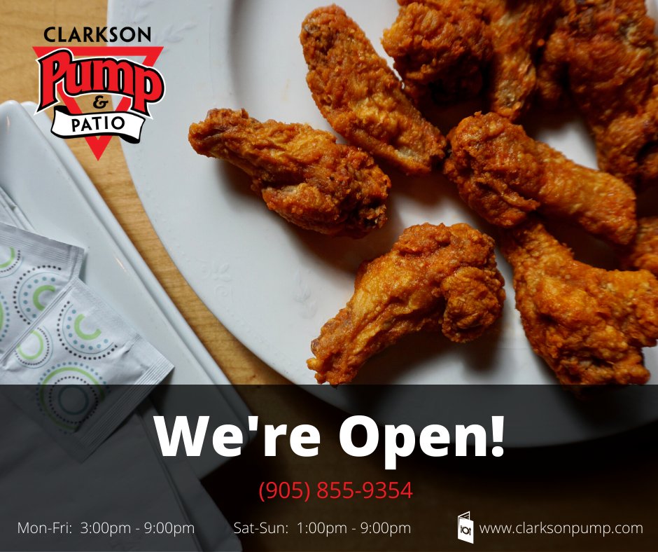 It's time Clarkson. The planning and preparation is over and we are ready to serve! Check out our reopening menu @ clarksonpump.com and when you are ready, give us a shout at (905) 855-9354. Also available for delivery on Skip and Uber Eats.  We look forward to seeing you!