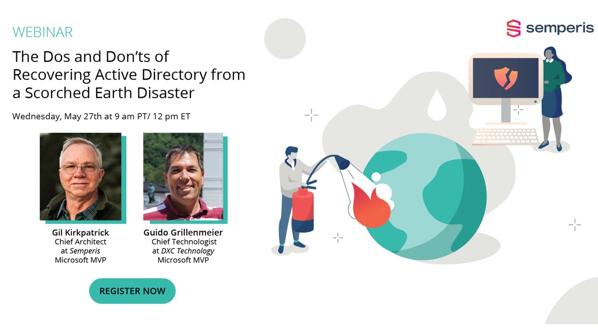SemperisTech's tweet photo. ๐๐๐พ๐๐๐๐๐ #๐๐๐ฝ๐๐๐ผ๐: In โthe good old days,โ AD recovery meant recovering from natural disasters and operational errors. But #cyberattacks changed that.
In this session, youโll learn dos and donโts of recovering AD from a #cyberdisaster.
๐: https://t.co/cdng7stoeg https://t.co/NLNtr6OSH8