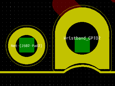 April 5: The wristband connections undergo another revision. They are now breadboard compatible and allow more contact area with conductive thread. The micro SD card socket is added again. @card10badge