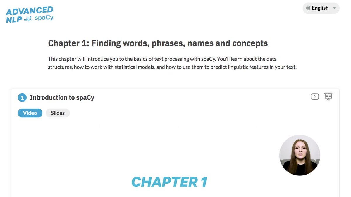 Recorded a video version of the <a href="/spacy_io/">spaCy</a> course! 👩‍🏫🎬

You can watch it as video lessons in the course app, or as one single video tutorial on YouTube, with breaks for exercises. More languages coming soon!

📝 Course: course.spacy.io/en/chapter1
📺 YouTube: youtube.com/watch?v=THduWA…
