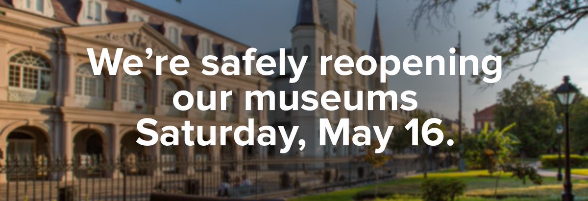 LaStateMuseum's tweet photo. On Saturday, May 16, our museums will reopen to the public. Save time and buy your ticket online by following the link here: https://t.co/bt6GK4LpIQ
#LouisianaStrong #MuseumsUnlocked #weareopen #excited https://t.co/QbtFYxiAAi