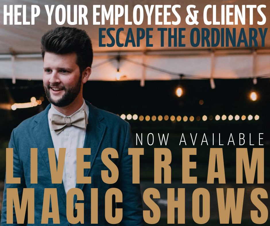 I want to help you give your employees or clients a full stage show from the comfort of their living rooms. Everyone could use a little escape right now. So give them a show that’s equal parts interactive, amazing, and comedy. My clients have raved about this show! PM for details