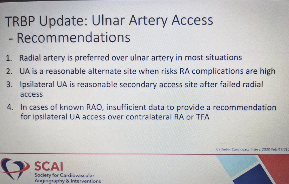 aayshacader's tweet photo. #SCAI2020
Adhir Shroff MD @scai consensus on #RadialFirst angiography &intervention
🔸US-guide for TRA #RAUST
🔸#ulnar reasonable access if #RadialFirst risk
🔸RAO prevention- 5000U UFH
🔸#RadialFirst primary PCI
@rajivxgulati @Radial_ICG @KaulP @nolanjimradial @SVRaoMD @Tabaza https://t.co/VzyJfrWjA3