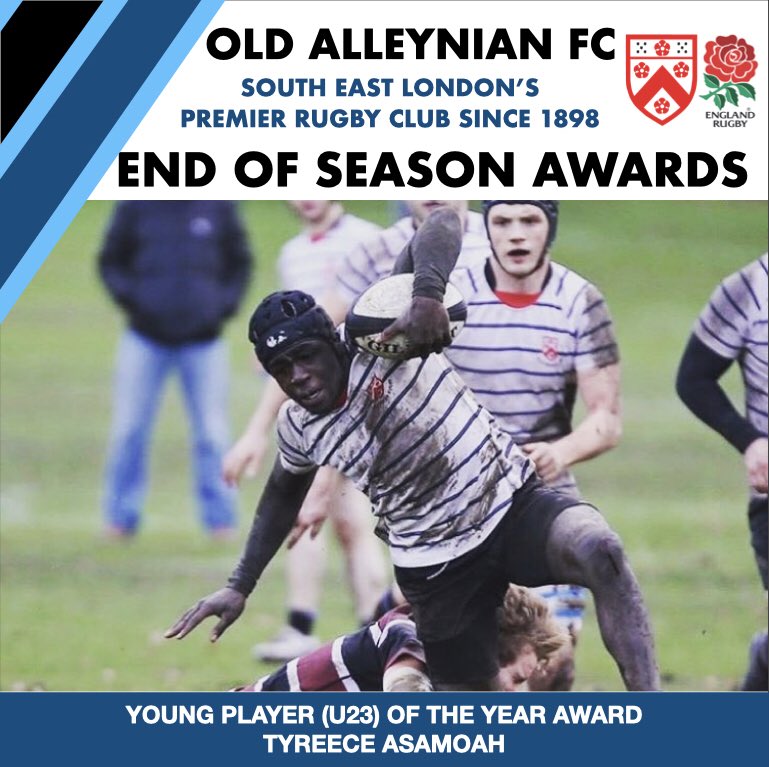 Old Alleynian Rugby (@oldalleynians) on Twitter photo End of season awards for the <a href="/oldalleynians/">Old Alleynian Rugby</a> seniors. First up YOUNG PLAYER (U23) OF THE YEAR award which goes to Tyreece Asamoah who topped the tackle count for the 1s & whose stand-out performances were recognised with call-ups to represent the Kent U20s. #rugby <a href="/dulwichrugby/">Dulwich Rugby</a> End of season awards for the <a href="/oldalleynians/">Old Alleynian Rugby</a> seniors. First up YOUNG PLAYER (U23) OF THE YEAR award which goes to Tyreece Asamoah who topped the tackle count for the 1s & whose stand-out performances were recognised with call-ups to represent the Kent U20s. #rugby <a href="/dulwichrugby/">Dulwich Rugby</a>