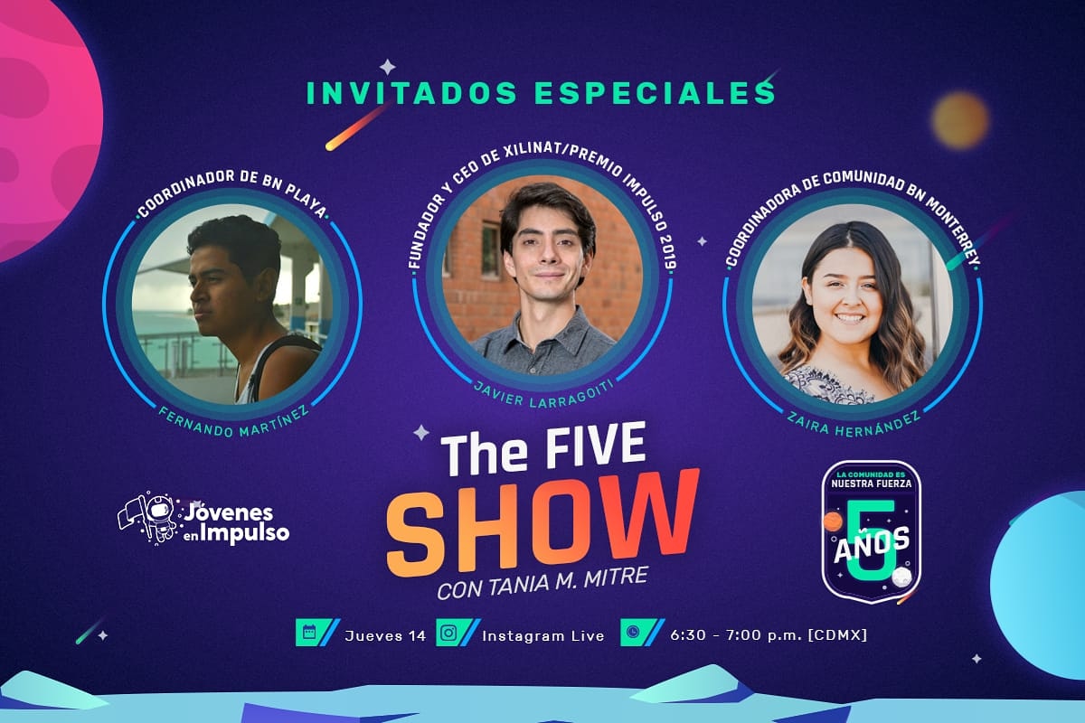 EnImpulso's tweet photo. ¡Hoy! #TheFiveShow con 3 grandes invitados: @JavLarK CEO de @XiliNat, @fer_martiinezz Coord de #BNPlaya y Zai Hdez de #BNMonterey 🚀🚀 6.30PM por
➡️https://t.co/jlzdbSqmvL https://t.co/DWdCVZlLvk
