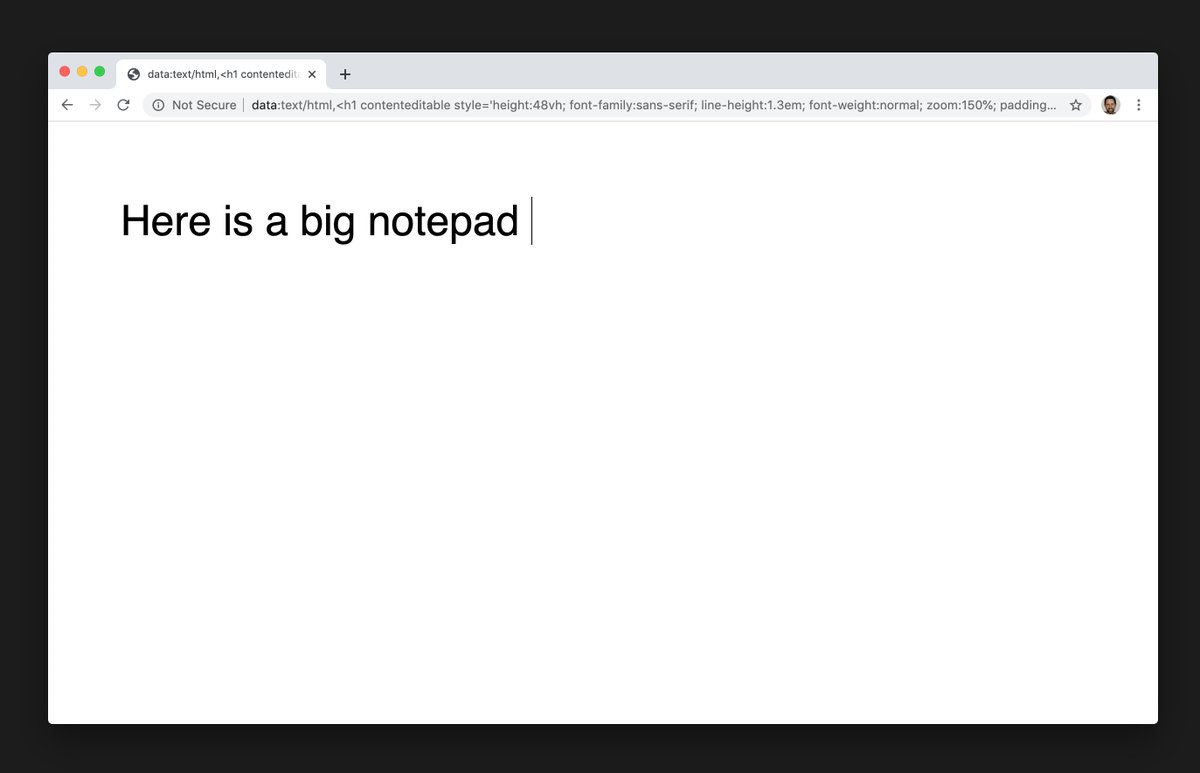 My current hack to do this is a saved search engine with the keyword "t" and the URL:data:text/html,<h1 contenteditable style='height:48vh; font-family:sans-serif; font-weight:normal; line-height:1.3em; zoom:150%; padding:50px; outline:none'><%2Fh1>