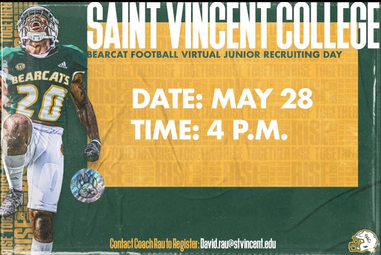 SVC_FTBL's tweet photo. Saint Vincent College announces its Football Virtual Junior Recruiting Day. https://t.co/9Ag61guiZ2