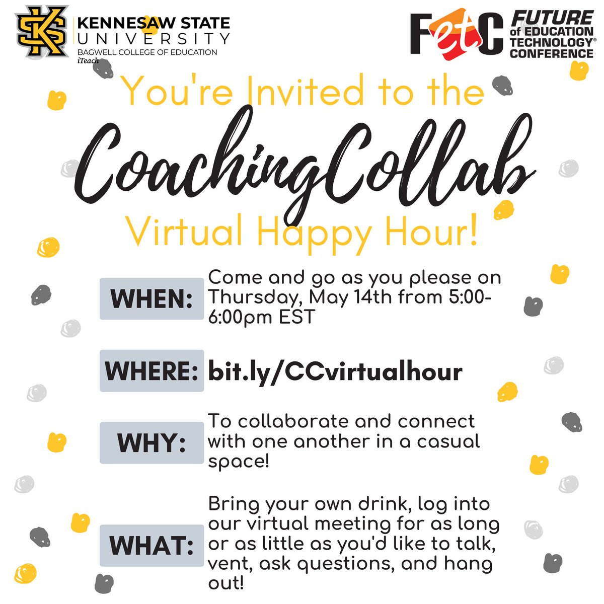 nicole_youmans's tweet photo. Just a reminder to join me & @SpiffyTechGuy today at 5pm EST for our @ksuiteach #CoachingCollab virtual happy hour. Join the virtual room by clicking this link: https://t.co/CMIzD1SZMG This will be fun with time to chat, build your network, and play some games. Invite friends! https://t.co/kkZ922Vgpf