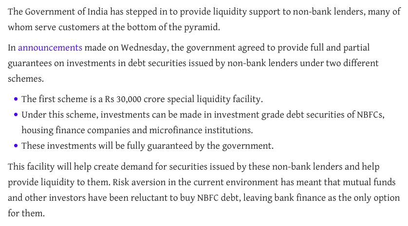 What about the people who lend?I mean, it is mostly NBFCs that have been lending to the last-mile?And most of them are facing serious balance sheet crisis.Well, let them take a loan.But, banks won't lend that easily to NBFCs.Who cares.Ask them, To take a loan! 8/n