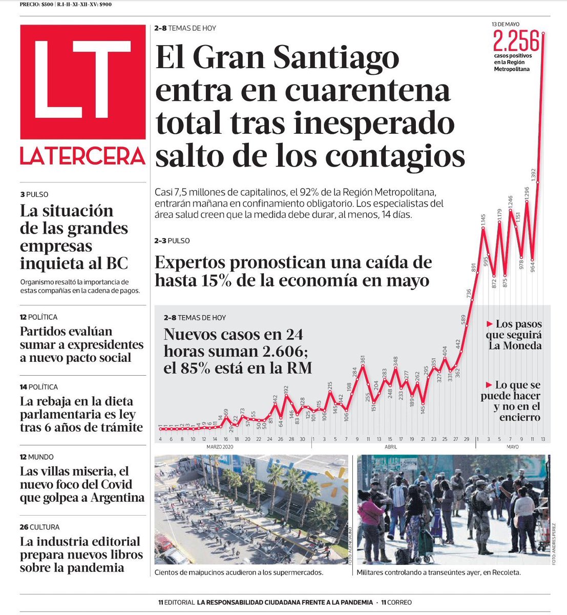 Salvadorschwartzmann V Twitter La Terrible Grafica De Los Nuevos Contagiados Dia A Dia En Chile En La Portada Del Diario La Tercera