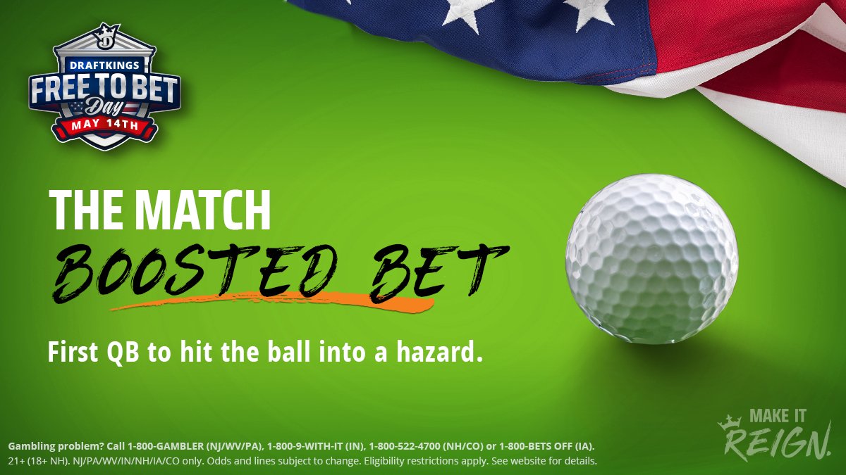 DKSports's tweet photo. Accuracy on the gridiron doesn't always translate onto the course.
Get +514 odds on either quarterback to hit a hazard first in The Match: https://t.co/GGLl3nOqh9
#FreeToBetDay https://t.co/ZFUATxad5Y