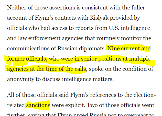 5/ WaPo said that NINE "current and former officials" in "sernior positions at time of calls" spoke about the classified information. So some of the leaking officials were in subgroup of officials departed between Dec 29 and Feb 9.