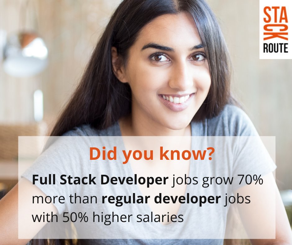 Stack_Route's tweet image. Full-stack development is growing widely popular as it is becoming a much sought-after technical role for companies. According to the &quot; LinkedIn 2020 Job report &quot;, hiring for Full Stack Engineers has grown by 35%. #StackRoute #FullStackFuture