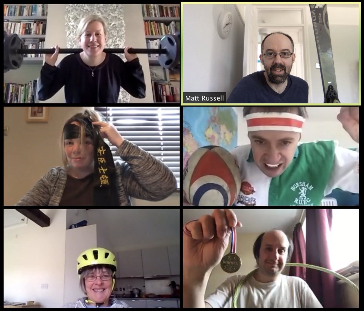 martinjones78's tweet photo. It's important to keep exercising to stay fit, so today's @EM_STP team #CrickAtHome #VirtualCoffee theme was sports (all appropriately socially distanced of course!), with a note to all to not annoy Anne, since we just found out she has a black belt in kung fu!
#ZoomTeamChallenge https://t.co/ZvcHwHHLqb