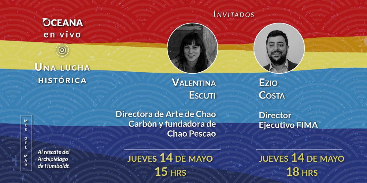 FIMA_Chile's tweet photo. Hoy no se pierda el Instagram Live de @OceanaChile dos importantes conversaciones sobre la defensa del #ArchipiélagodeHumboldt a las 14 con Valentina Escuti de @chaopescao_ y a las 18 con @eziocosta de #ONGFIMA https://t.co/3bUJHXM9Gj