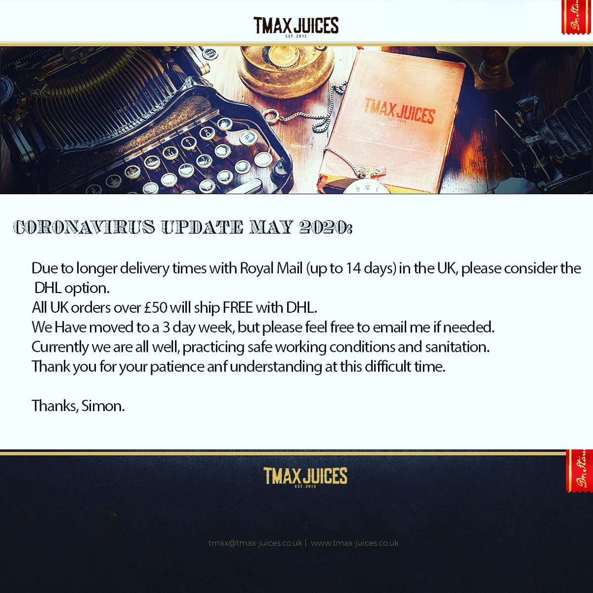 Be sure to let us know if your order is late! Consider using DHL with us to guaruntee delivery!