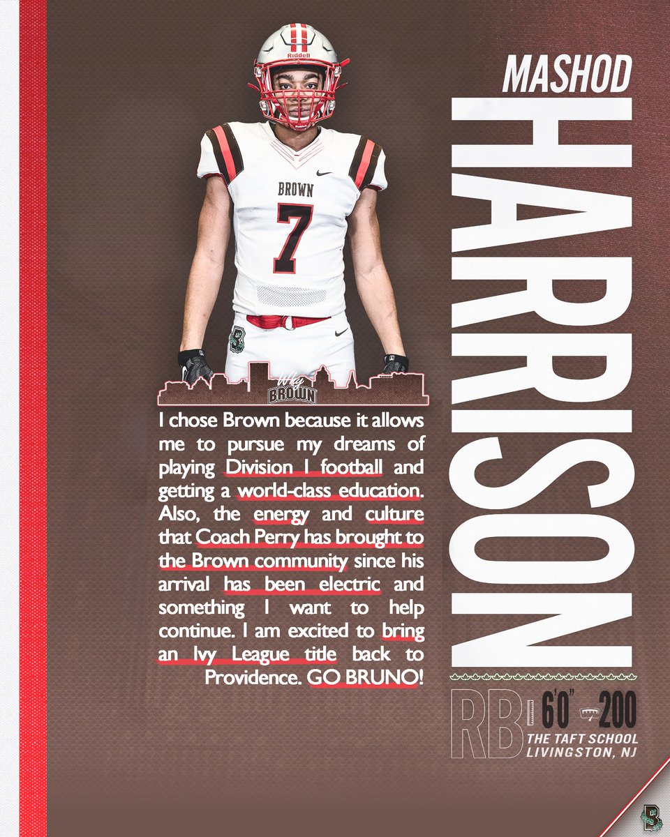 BrownU_Football's tweet photo. 🗨️ RB 𝐌𝐚𝐬𝐡𝐨𝐝 𝐇𝐚𝐫𝐫𝐢𝐬𝐨𝐧 explains why he ultimately chose 
@BrownUniversity 💬

🐻#BrownFB2024 | #FastFORWARD https://t.co/ivk2RMSI44