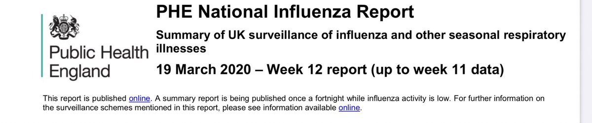 Mystery to me why the data (which is meant to track flu weekly but was good heads up on Covid care home crisis evidently occurring in Italy, Spain) at precise moment spike starts is not produced normally. Became fortnightly instead “while flu activity low”... missed 1st spike up