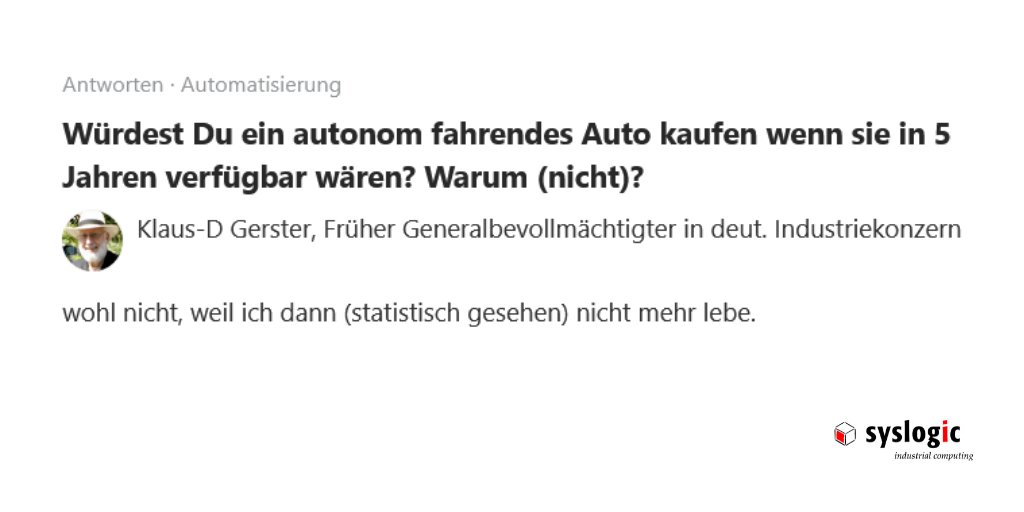 syslogic_ai's tweet photo. Autonome Autos werden sich laut Prognos-Studie erst ab 2040 durchsetzen. Würden Sie so ein Auto fahren?

@Quora_DE
Fragen von https://t.co/eiRaC6VkSx
#autonomesauto #selbstfahrendesauto https://t.co/tl18N9QLZx