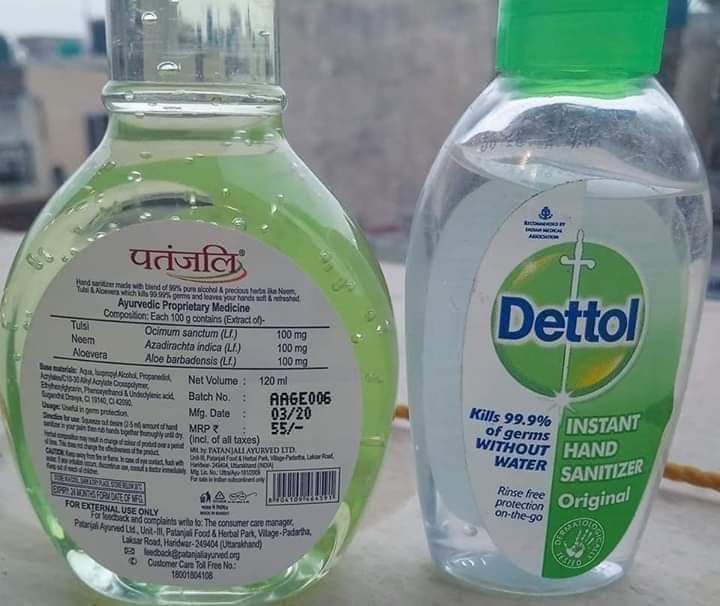 GovindRamPate18's tweet photo. #Dettol कंपनी 50 ml सैनिटाइजर 82 ₹में 😢
और पतंजलि का
2 गुना से ज्यादा 120ml सिर्फ 55₹ में!!
आप खुद निर्णय कर लीजिए लेना कौनसा है??👌
स्वदेशी अपनाओ,
देश बचाओ l👍
विदेशी कंपनियों केलिए भारत एक बाजार है,
लेकिन #पतंजलि के लिए भारत ��रिवार है..
देश को लूट से बचाएं, पतंजलि अपनाएं। https://t.co/GAZxj6Kutx