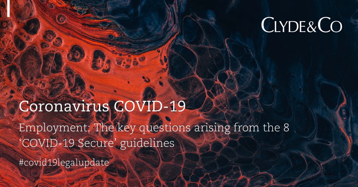ClydeCoNews's tweet photo. Our #Employment team takes a closer look at the UK government's '#Covid19 Secure' guidelines and identifies some of the questions employers will need to think about in preparing their workplace for the 'new normal': https://t.co/dduK4TTiCW #coronavirus #covid19legalupdate https://t.co/8zU1q4neQw