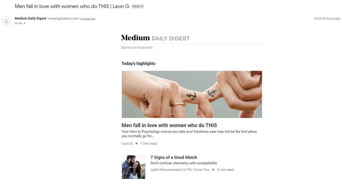 Hey <a href="/Medium/">Medium</a> - I'm sure male subscribers to your daily newsletter got a similar featured story today titled something along the lines of 'Women fall in love with men who do THIS', right? ... RIGHT?! #everydaysexism