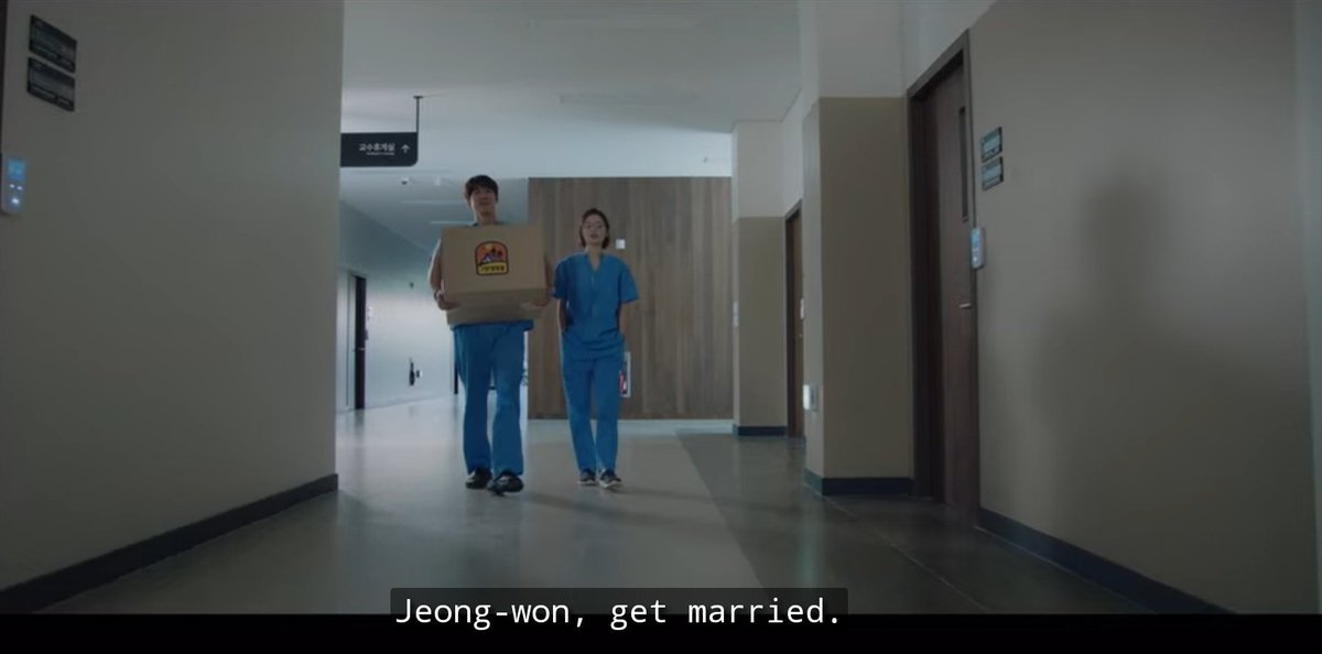 9. Episode 10  #HospitalPlaylist Song Hwa literally said "Jeong Won ah, let's get married", not sure why the sub just sub it as "get married" 