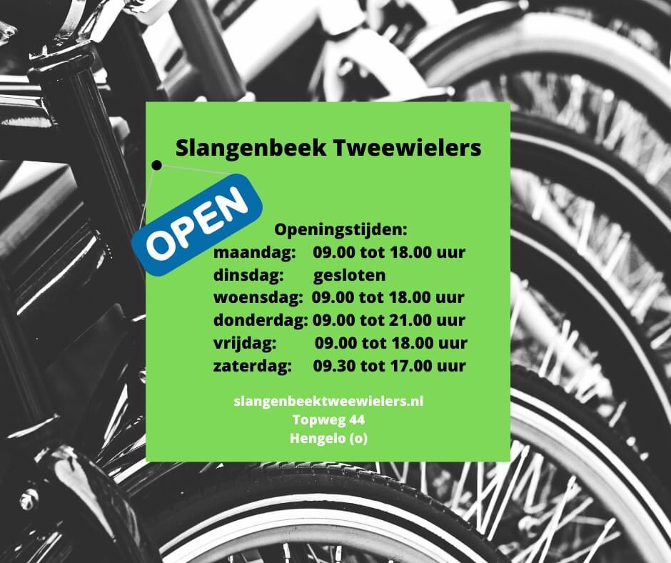 Vanavond zijn wij geopend! Vanaf deze week hanteren wij weer onze normale openingstijden. Vind je het nog niet prettig onze winkel te bezoeken? Voor reparatie van je fiets kunnen wij deze ook bij je thuis ophalen en weer terugbrengen. Neem dan even contact op: ☎️(074) 278 04 81.