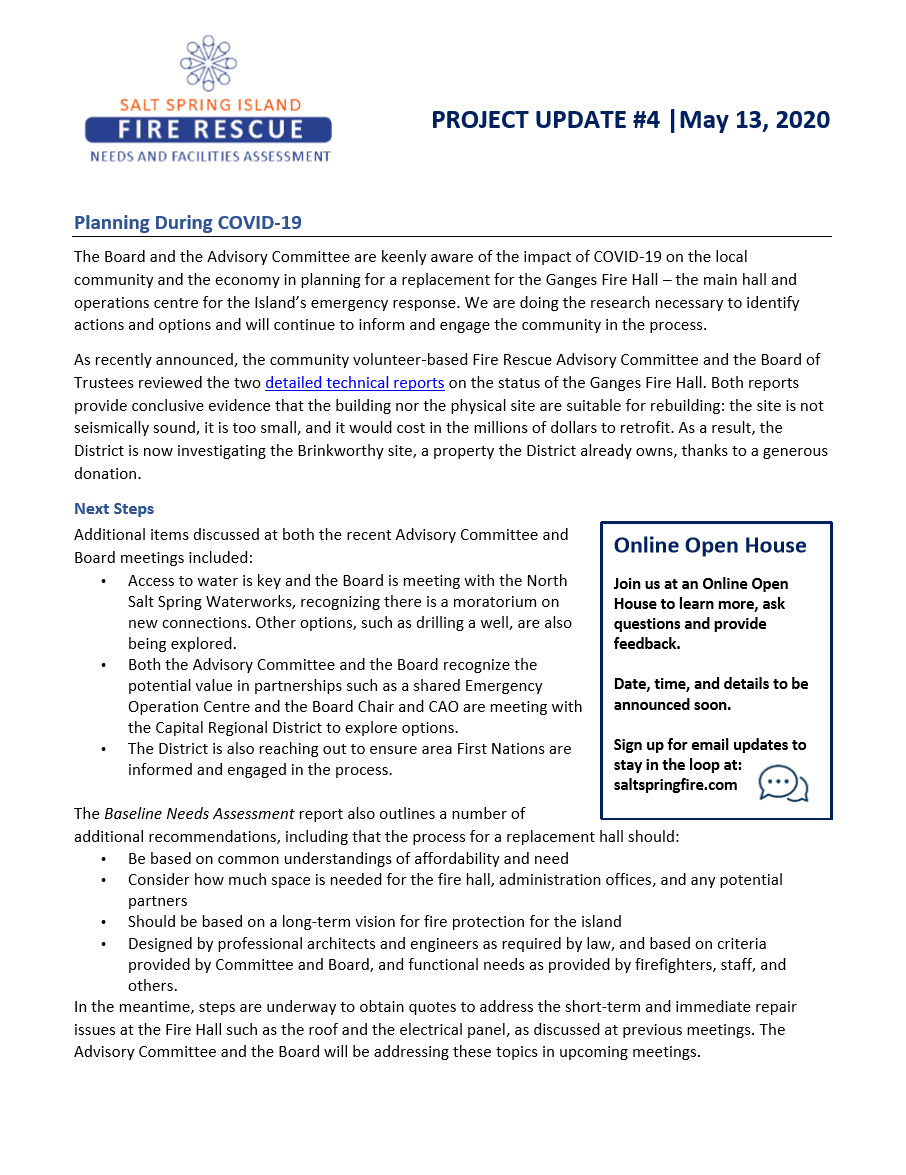 Check out our latest project update  bit.ly/3csnSq2 for the Fire Rescue Needs and Assessment project for the replacement of the Ganges Fire Hall – the main hall and operations centre for the Island’s emergency response.
