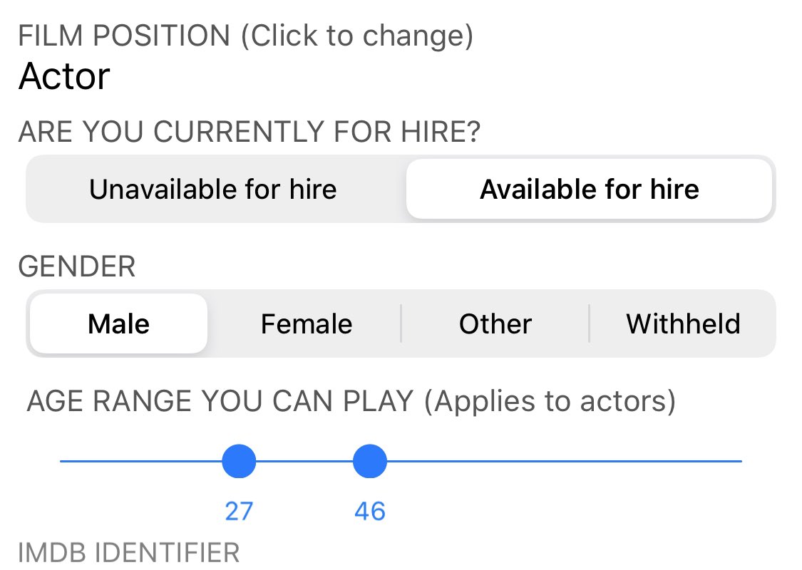 filmllama's tweet photo. We are working diligently on #FilmLlama version 3.5 for iOS. Sneak peek: #Actors can now set age ranges they can play. #Castingcalls can also set age ranges for the #roles they are looking for. If you are match a role when casting call gets published, you get an immediate alert. https://t.co/1ZUlNTqk1h