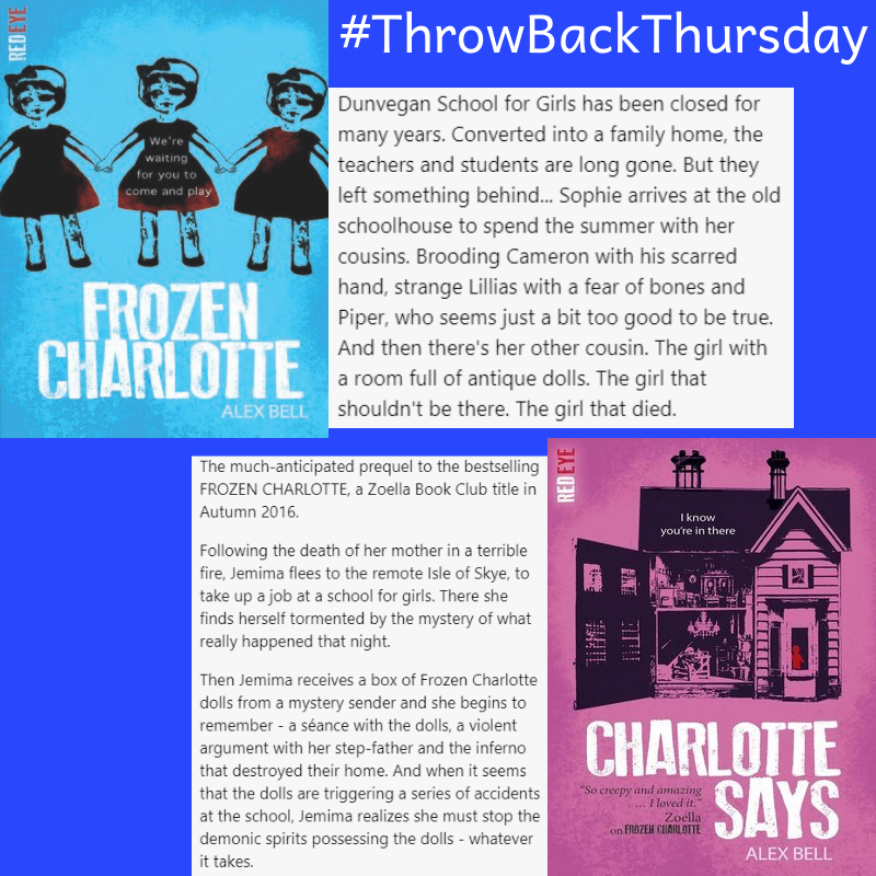 #TexanLibrary #ThrowbackThursday Frozen Charlotte and it's prequel Charlotte Says by Alex Bell are both available on the SORA app, check them out today.  soraapp.com/library/pasade…