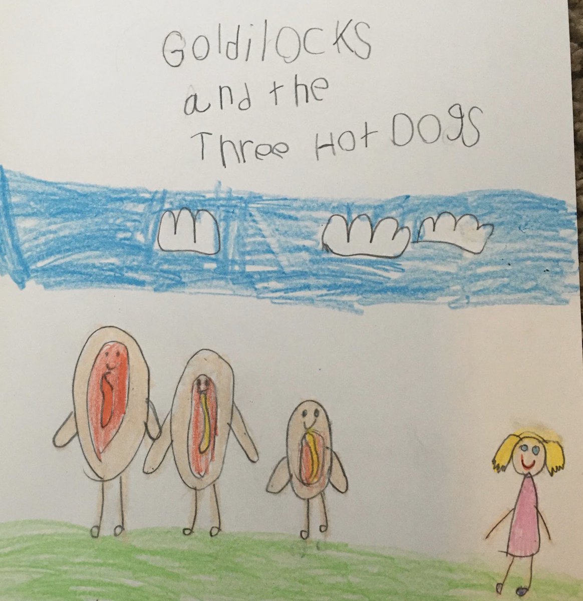 AshawayReads's tweet photo. K loved “Goldilocks &amp; the 3 Dinosaurs” and then they came up with their own versions. Goldi shared the spotlight with snails, pickles, emojis, 3D printers, goofy wolves, chickens, megalodons, puppies, unicorns, rabbits and hot dogs, just to name a few! 😂 https://t.co/qEFC4Bw09M