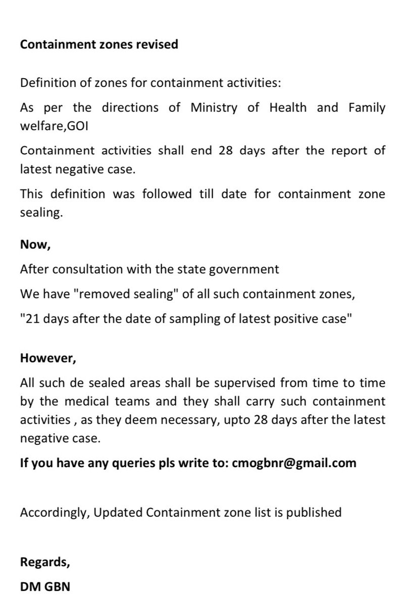 dmgbnagar's tweet photo. Containment zones revised https://t.co/cDzIP5BdA8