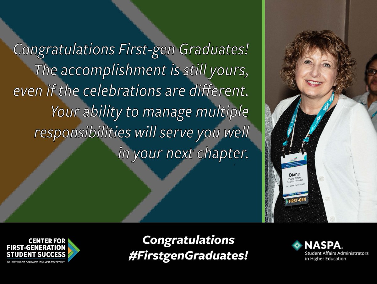 FirstgenForward's tweet image. Diane Schorr, director, #Firstgen advocacy and initiatives, sends well-wishes to #FirstgenGraduates! To learn more about virtual #FirstgenGraduates celebrations, visit: bit.ly/39qylzS. #FirstgenForward