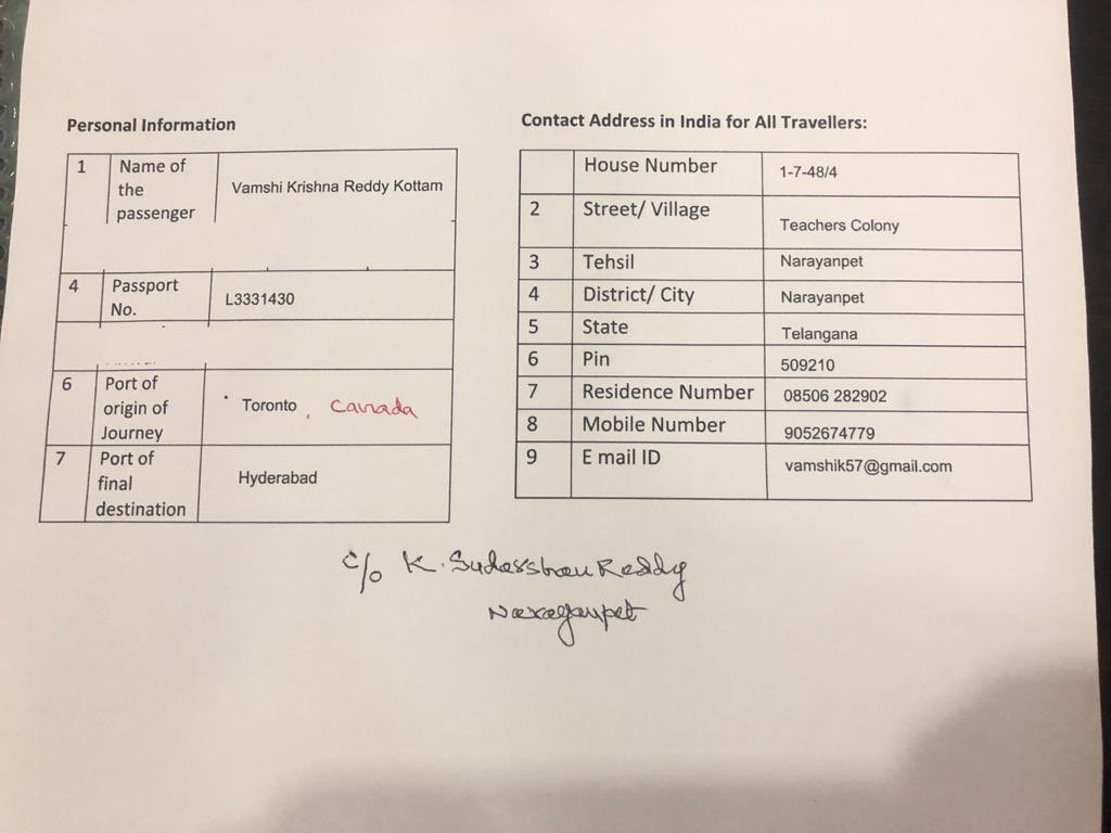 SRajenderReddy7's tweet photo. Sir,Mr. Vamsi Reddy is stranded in Toronto, and wishes to come back to the India.Kindly please recommend his name to the Indian Embassy in Canada to alot him a slot to come back. He is from my constituency and his father is a TRS leader in my constituency of Narayanpet. @KTRTRS https://t.co/u5WPtbT3x2