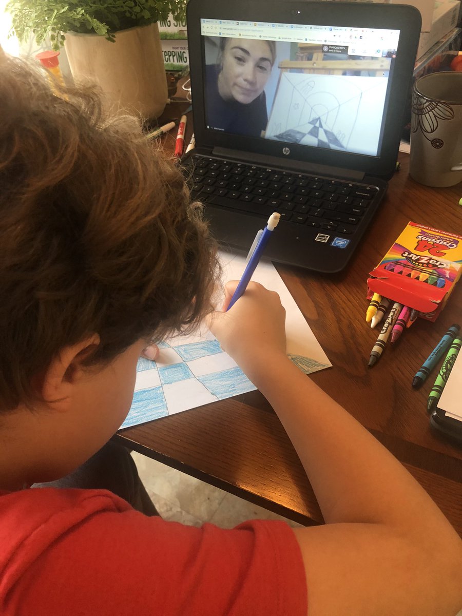 MelickAlison's tweet photo. Thank you @MollyHarrison92 for the art lesson today!! My class loved drawing one point perspective aquariums.  My son even had the opportunity to join in the fun.  @RosemontEagles https://t.co/q49FyVon4B