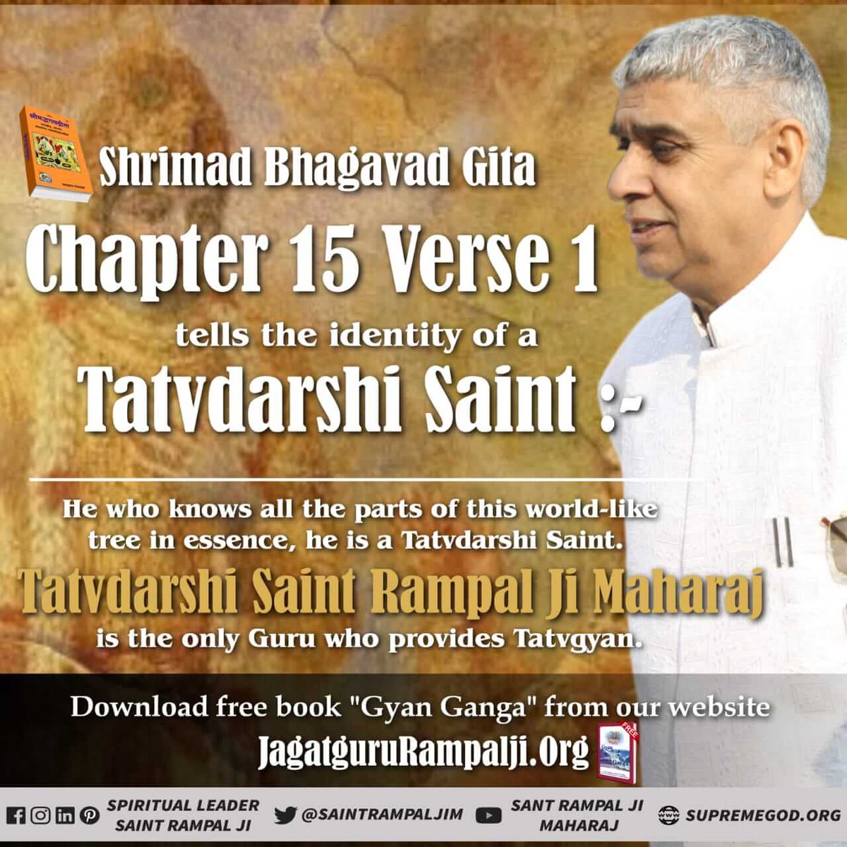 SentoshK's tweet photo. #Identity_Of_Real_SatGuru
श्रीमद्भगवत गीता अध्याय 15 श्लोक 1 - 4, 16, 17 में कहा गया है जो संत इस संसार रूपी उल्टे लटके हुए वृक्ष के सभी विभाग बता देगा वह पूर्ण गुरु/सच्चा सद्गुरु है।
यह तत्वज्ञान केवल संत रामपाल जी महाराज ही बता रहे हैं। https://t.co/peylqutVHl