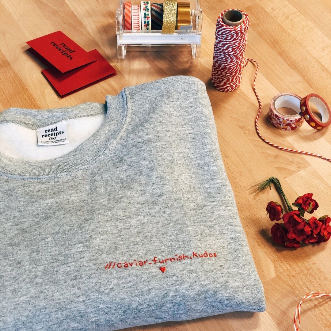 Jumper personalised with address ///caviar.furnish.kudos