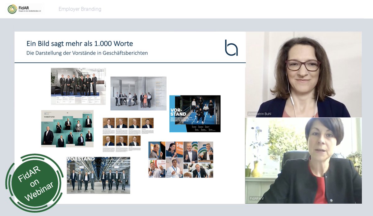 Einen Crashkurs in #EmployerBranding und #Arbeitgeberkommunikation für mehr #FraueninFührung und die Wirkung der Bilder von Aufsichtsräten und Vorständen gab’s gestern von <a href="/Annekatrin_Buhl/">Die Employer-Branding-Beraterin</a> bei #FidARonWebinar. Hier zum Nachschauen auf #YouTube: youtu.be/ANTKBDAcL2s

#Webinar