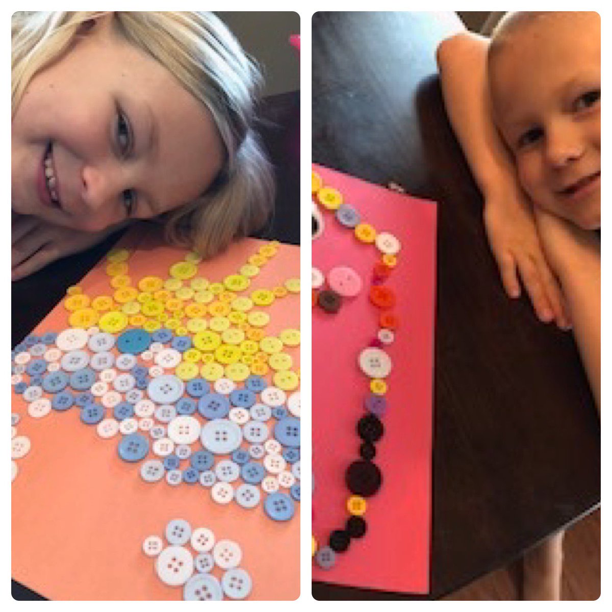 Bears creating button mosaics <a href="/HumbleISD_MBE/">Maplebrook Elem</a> <a href="/VisualArtHumble/">Humble ISD Visual Arts</a> Looking great guys! And check out those sweet faces! #mbebears2020 #mbeisfamily