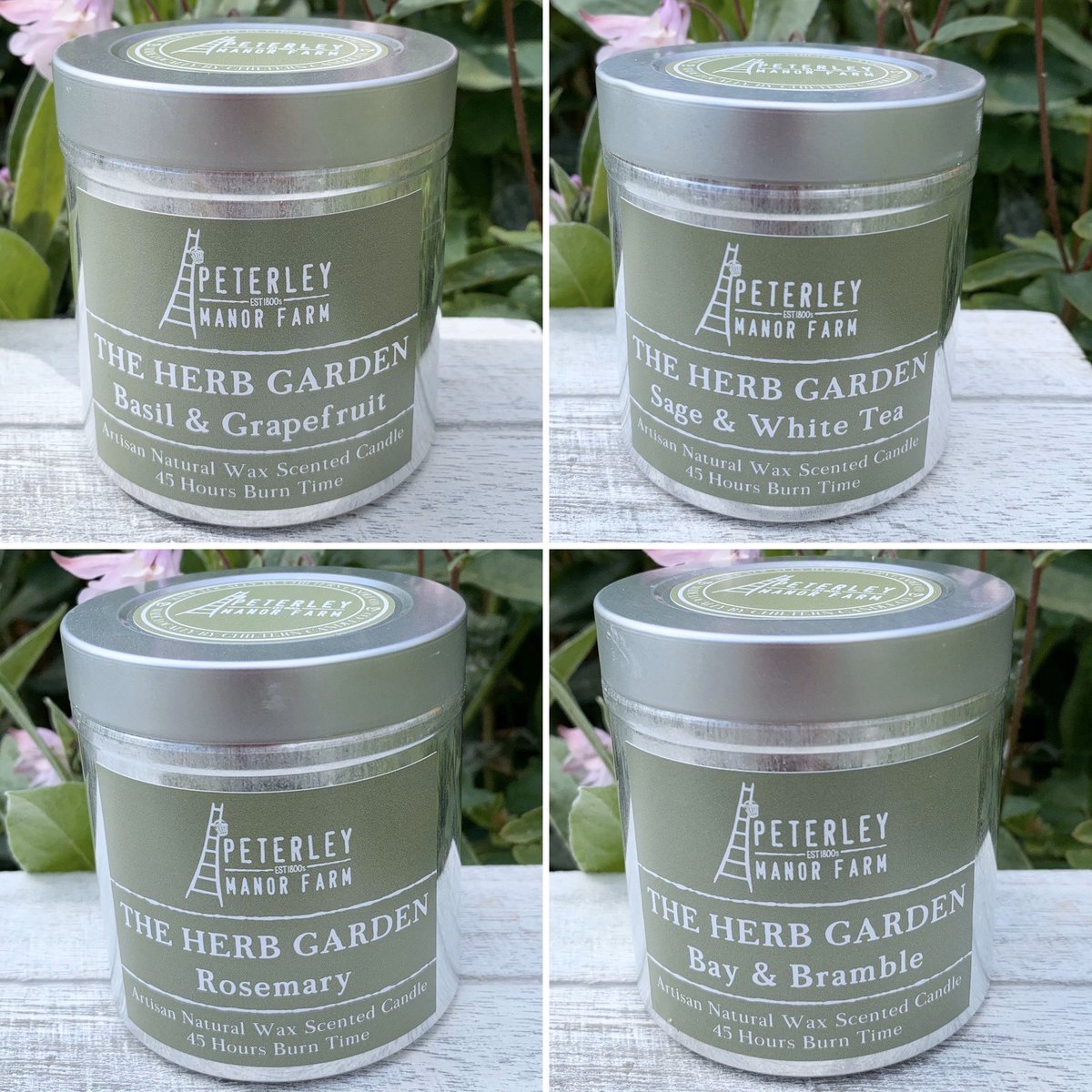 TrishPWPW's tweet photo. New range of Herb Garden natural wax scented candles made specially for @Peterleyfarm . Choose from Basil &amp; Grapefruit, Sage &amp; White Tea,  Bay &amp; Bramble or Rosemary .  Trish 💕 https://t.co/LM2TUAtfgj