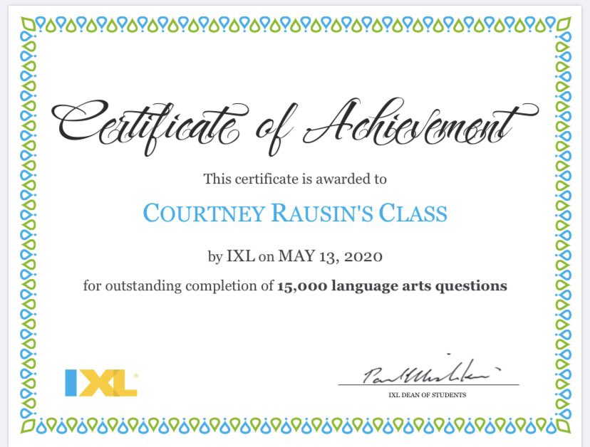 Time to brag on my rockstars! I am loving the IXL program, and so are my students. They truly have been working hard in every aspect of these times, and this is just one way of showing it! 15,000 language arts questions answered 😱😱 I am so proud! #rausinsrockstars #BeTheLight