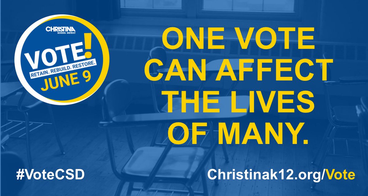 GaugerCobbs's tweet photo. Spread the Word.  Vote!  Tuesday, June 9, 2020.  An important day for Christina School District and our community - “working together to create change.” Please use this link for more information:    https://t.co/xu7eyk9qk0
#VoteCSD | #CSDPride https://t.co/gGr3fh3xkH